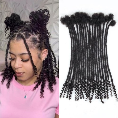 Vecago 8 inch 30 Strands Loc Extensions Human Hair Curly Ends, 0.4cm Width Soft Human Hair Dreadlock Extensions Shoulder Curly Dreads Locs Hair(1b)