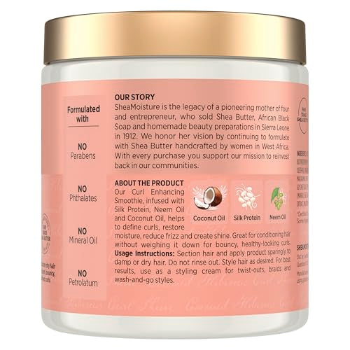 SheaMoisture Curl Enhancing Smoothie Hair Cream Coconut and Hibiscus for Thick, Curly Hair Sulfate Free and Paraben Free Curl Cream 20 oz