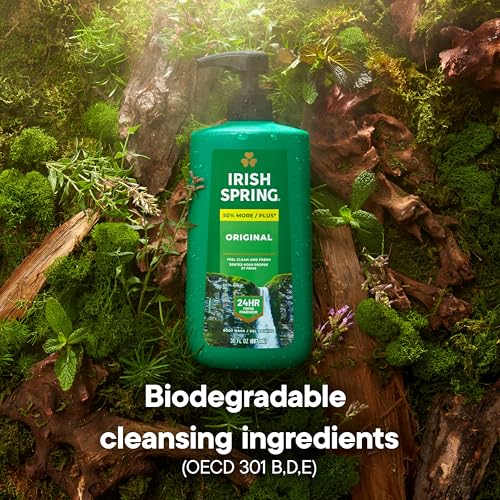 Irish Spring Original Moisturizing Body Wash for Men, 24-Hour Fresh, Face and Body Wash, Biodegradable Ingredients, Paraben Free, Cool Fresh Scent, 30 fl oz Pump Bottle