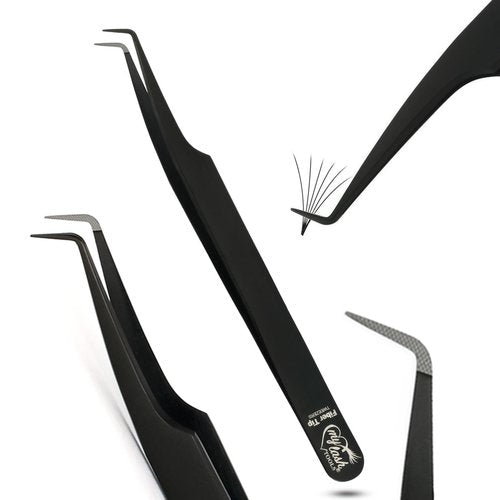 My Lash Tools Fiber Tip Lash Tweezers for Eyelash Extension Curved 90 Degree Angle Boot Tweezer Best for Volume, Individual Isolation & Classic Lashes Stainless Steel Lash Supply (CEC-F08/01)