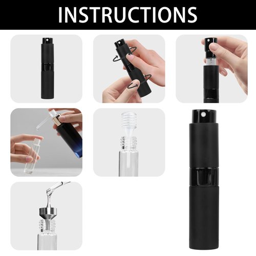 Xohairp 8ML Perfume Atomizer Travel Spray Bottles Refillable Portable Sprayer Mini Spray Empty for Refill Dispenser (3PCS, Black)