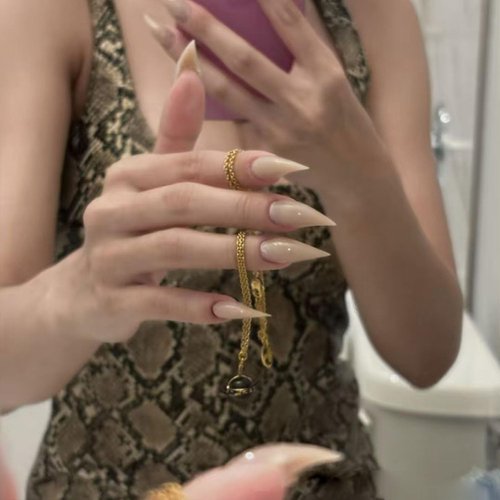 10 Pcs Luxury Medium Press on Nails Curved Stiletto Handmade Nails Press Ons Full Cover Glossy Dragon Claw Nude False Nails Reusable Acrylic Unique Eagle Claw Stick on Nail for Women（M）