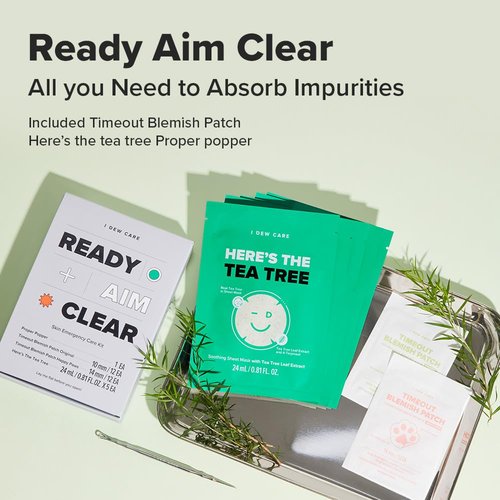 I DEW CARE Blemish Skincare Set - Ready Aim Clear | Face Mask & Acne Patch & Pimple Popper Tool, with Tea Tree Oil, Soothing & Hydrating, Treatment, Oily & Sensitive Skin