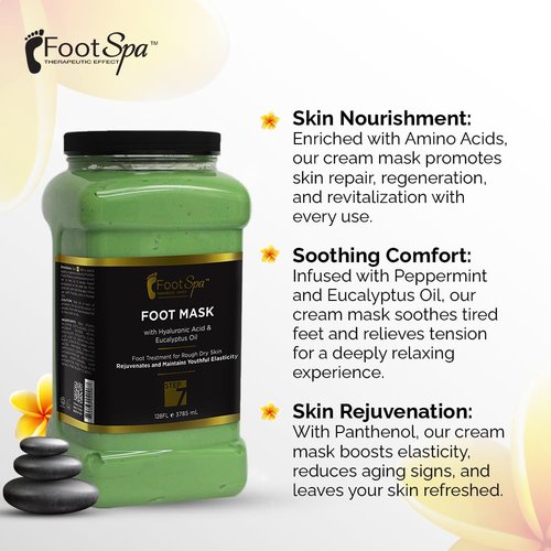 FootSpa - Cream Mask for foot, 128 Oz With Peppermint and Eucalyptus Oil - Pedicure Massage for Tired Feet and Body, Hydrating, Fresh Skin - Infused with Hyaluronic Acid, Amino Acids, Panthenol