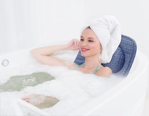 Bath Pillows for Tub Neck and Back Support,Full Body Bath Pillow-Ergonomic Shape with 10 Powerful Suction Cups - Cushioned Headrest for Neck and Back Support