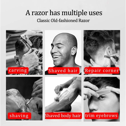 Professional Barber Straight Razor - 20 Stainless Steel Blades, Aluminum Handle, Portable Shaving Kit (TKL-B)