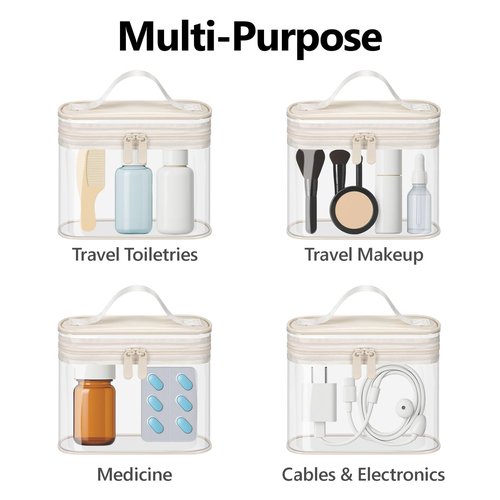 PACKISM TSA Approved Toiletry Bag, 2-Pack Quart Size Clear Makeup Bag for Women, 3-1-1 Compliant Clear Travel Bag for Toiletries with Heavy-Duty PVC, Dual Zipper for Airport Security, Beige