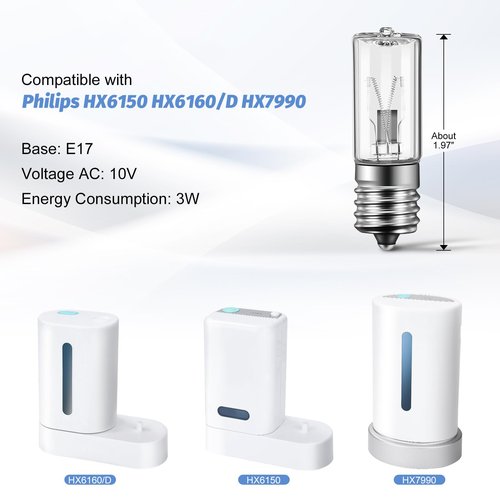Bulb Compatible with Philips Sonicare HX6150 HX6160/D HX7990 Charger Appliances, 3 Watts UV Bulb Replacement Parts