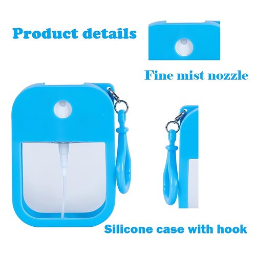 EMISSU 7 Pieces Portable Perfume Spray Bottle for Travel, 38ml Mini Reusable Card Sprayer Bottle with Hook and Silicone case for Hand Sanitizer Fragrance Cosmetic (Multicolor)