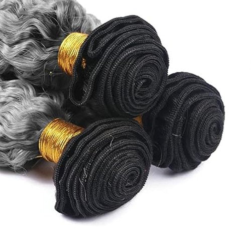 Ombre Grey Human Hair Bundles 16 18 20 Inch Deep Wave T1B/GREY Human Hair Bundles Grey Bundle 12A Unprocessed Brazilian Virgin Hair 3 Bundle for Black Women