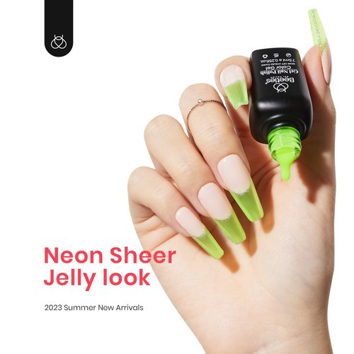 beetles Gel Polish Nail Set 6 Colors Milky White Sheer Pink Nude Jelly Transparent and 6 Colors Jelly Neon Purple Yellow Gel Polish Gel