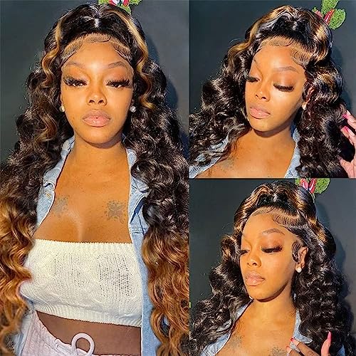 200% Density Full 360 Lace Front Wigs Human Hair For Women Ombre Lace Front Wig Human Hair Glueless Wigs Human Hair With Baby Body WaveLace Front Wigs Human HairBrazilian Virgin HumanHair 26 Inch