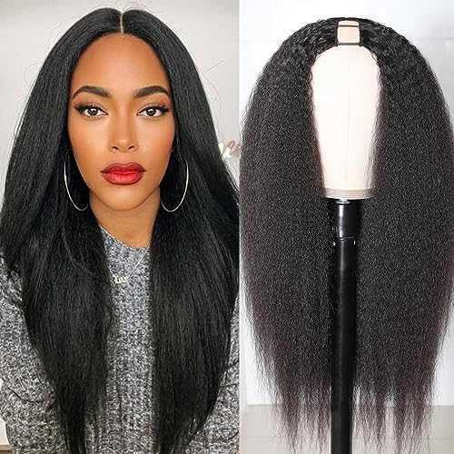 Selina U Part Wigs Human Hair Kinky Straight Wig Yaki Remy Human Hair Wig For Women Afro Kinky Straight Human Hair U Part Glueless Upart Yaki Straight Wig 30 Inch