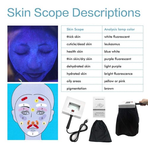 Eagou Diary Woods Lamp Skin Analyzer,Magnifying Handle Woods-Lamp,UV Light for Facial Skin Analyze Facial Detector with Black Shade Cloth