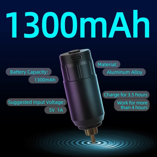 ATOMUS Tattoo Machine Kit Cordless 1300mAh Rechargeable Tattoo Power Supply Set with Rotary Tattoo Pen Machine 20pcs Tattoo Cartridge Needles 5pcs Tattoo Inks RCA Connector