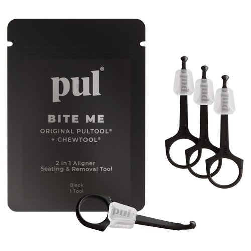 PUL Pack of 4 Reusable 2-in-1 Aligner Seating Chewie & Removal Tool — Compatible with Invisalign, Removable Braces, Retainers & Trays – Easy-to-Use Remover & Chew, Dental & Oral Hygiene Care – Black