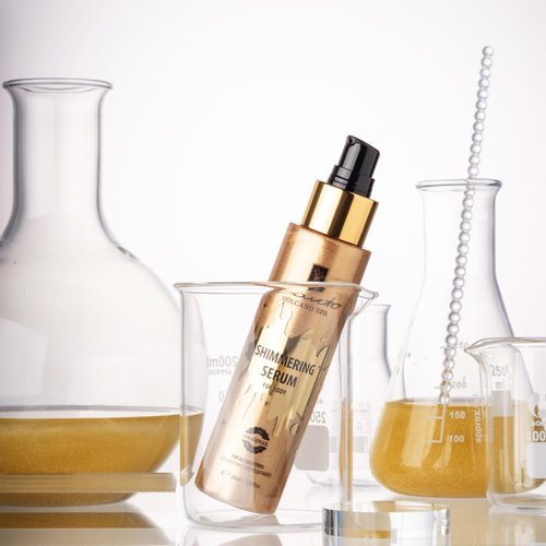 Olive Spa Body Shimmer Oil 100ml – Hydrating Glow Enhancer Glitter Body Oil with Micro Pearls – Fast Absorbing Shimmer for Moisturizing, Illuminating and Shine