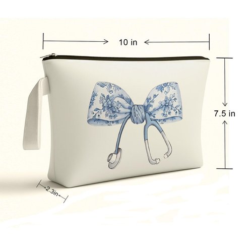 ARPTCN Chinoiserie Coquette Bow Stethoscope Nurse Makeup Bag - trendy Nurse Themed Gifts for Girls Mom Women, Bow Stethoscope Nurse Cosmetic Bag, Cosmetic Travel Bags for Women, Nursing Student Gifts