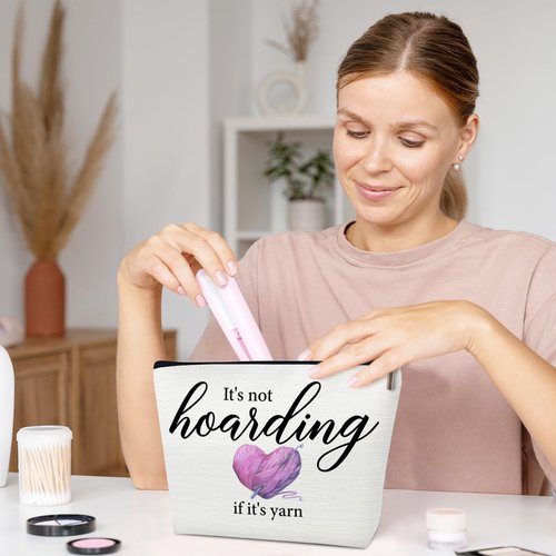 Ythuil Crochet Gifts Makeup Bag, Knitting Gifts for Lovers Crocheters Knitters Women, It's not Hoarding If It's Yarn Cosmetic Bag for Purse