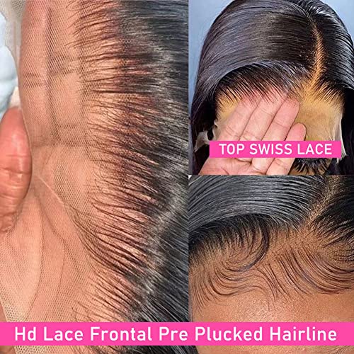 Straight Lace Front Wigs Human Hair Pre Plucked HD Transparent 13x4 Lace Frontal Wigs Human Hair with Baby Hair 180% Density Brazilian Virgin Human Hair Wigs for Black Woman Natural Color 22 Inch