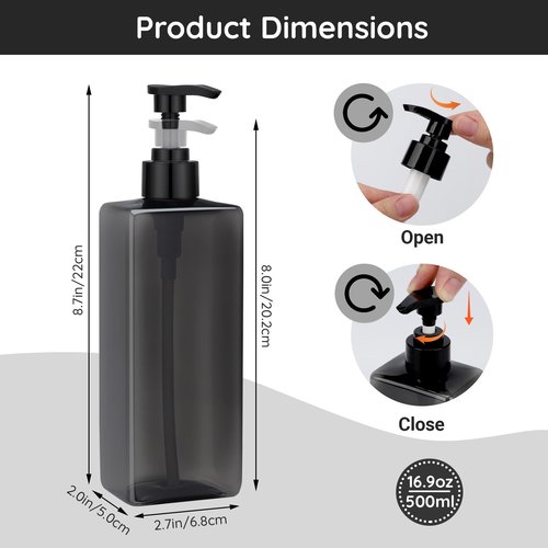 Segbeauty 16.9oz Refillable Bottles, 8pcs 500ml Shampoo and Conditioner Set with Labels, Gray Empty Shampoo Body Soap Conditioner Pump Bottle Dispenser Plastic Bathroom Press Lotion Dispenser