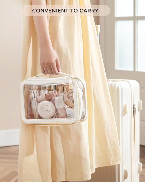HBlife Clear Makeup Bag Organizer Set, Portable Travel Toiletry Cosmetic Case for Women, Large Make Up Bag Makeup Train Case Transparent Storage Pouch with Handle(White)