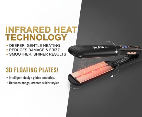 Pulla Hair Straightener - 2.0 Inch Titanium Infrared Flat Iron with Ceramic Coating, 25s Rapid Heating, Dual Voltage, 230°F - 450°F LCD Temp Control for All Less Frizz, Shinier & Smoother Hair