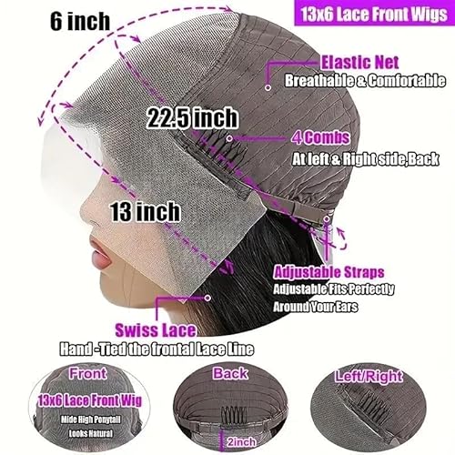 28 Inch 13x6 Lace Front Wigs Human Hair Pre Plucked HD Straight Lace Front Wigs Human Hair 180% Density Frontal Wig Human Hair Natural Black Natural Black
