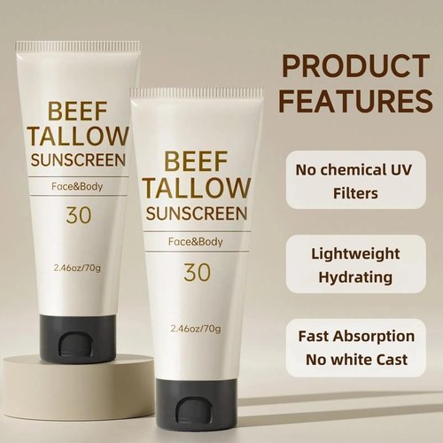 Tallow Sunscreen, Sunscreen for Face, SPF30 Natural Reef Safe Face Body Beef Tallow Sunblock, Non Greasy Clean Travel Sun Screen Sunblock for Outdoor Travel, 9.84 OZ,4 Pack