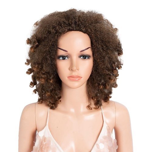 Style Icon 3-in-1 Magic Drawstring Half Wig | 14" Short Afro-Textured Large Volume Dark Brown Color Synthetic Hair | No Glue, No Sew | Ponytail & Bun Styler