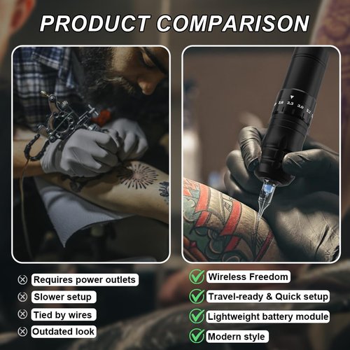 Wireless tattoo pen Kit Tattoo Gun Kit Cartridge Tattoo Machine Kit Tattoo Kit Tattoo Pen Kit for Beginners Rotary Tattoo Pen Type Machine Kit Complete Tattoo Supplies (Black Tattoo Pen Set)