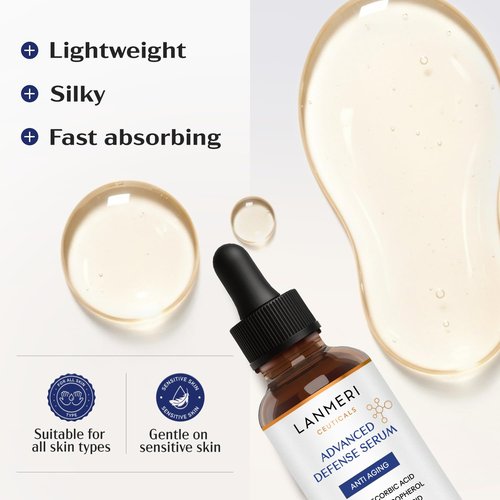 Lanmeri Ceuticals 15% Vitamin C + E Ferulic Serum: Vitamin C Serum for Face with Vitamin E, Ferulic Acid – Antioxidation, Radiance & Hydration – for Visibly Dull or Uneven-Looking Skin (1 fl oz)