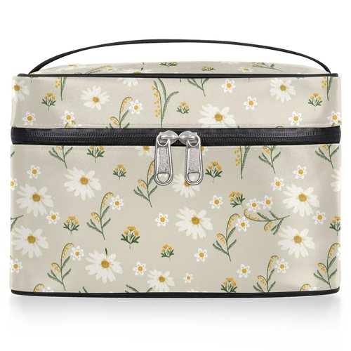FZDXZJJ Makeup Travel Bag Organizer Toiletry Bag for Women Portable Cosmetic Storage Case with Handle, Large Capacity Lightweight Toiletries Brush Zipper Bag - Daisy