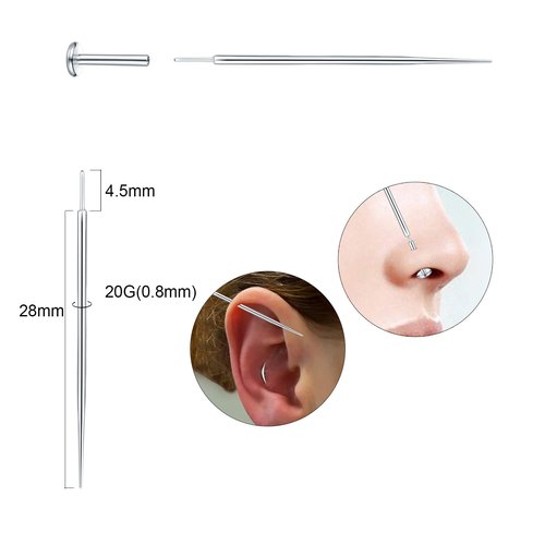Xpircn Threadless Piercing Taper 20G 18G 16G Stainless Steel Piercing Taper Insertion Pin for Lip Nose Monore Ear Cartilage Tragus Helix Eyebrow Tongue Body Piercing Stretching Kit Assistant Tools,