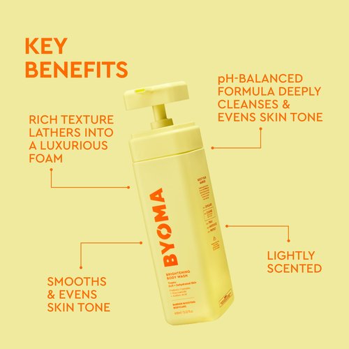 BYOMA Brightening Body Wash & Lotion Bundle – For Dull, Dehydrated Skin – Niacinamide & Azelaic Acid to Brighten, Even Tone & Support Skin Barrier – 13.52 fl oz +16.9 fl oz