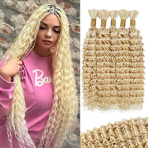 12A 613 Blonde Human Braiding Hair for Boho Braids 5 Bundles 22 Inch 160g Deep Wave Braiding Hair for Bohemian Knotless Braids 100% Unprocessed Brazilian Virgin Bulk Hair Extensions No Weft