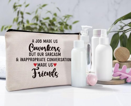 Dwept Funny Coworker Gifts Makeup Bag, Farewell Leaving Going Away Gifts for Colleagues Cosmetic Bag, Thank You Gifts for Coworkers Makeup Bag for Purse, A Job Made Us Coworkers Travel Bag