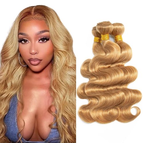 Wahairse Human Hair Bundles 14 16 18 Inch Body Wave 27# Color Human Hair Unprocessed Brazilian Virgin 3 Bundles Quick Weave Human Hair Extensions (27# Body Wave,14 16 18)
