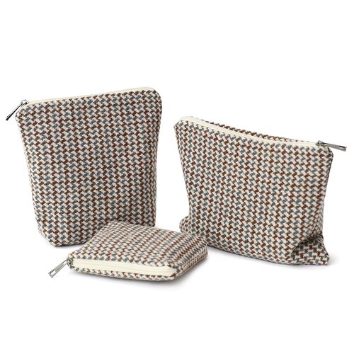 BBORGDC Makeup Bag Set, 3-Piece Small Cloth Cosmetic Organizer Pouch, Travel Toiletry Bag With Zipper (Boho Plaid Design) For Women, Perfect For Daily Commute & Gifts