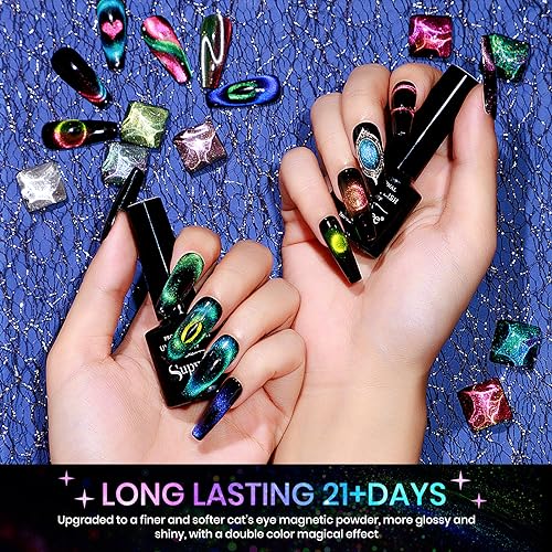 Cat Eye Gel Nail Polish Set - 12 Colors 9D Magnetic Nail Polish Gel Galaxy Cateye Nail Gels Polishes with 1 Black Gels and Magnetic Lamp Cure Required Home Manicure DIY Nail Art