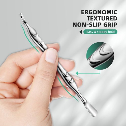 ILLFER Professional Cuticle Trimmer with Cuticle Pusher and Removal Fork, 2-in-1 Double Head, Stainless Steel