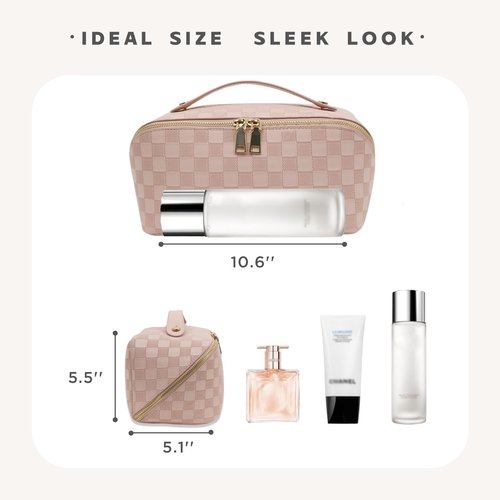 JINYIBAGS Travel Makeup Bag – Large Cosmetic Organizer with Waterproof PU Leather, Smooth Double Zipper & Tear-Resistant Lining, Toiletry Pouch for Women (Pink)