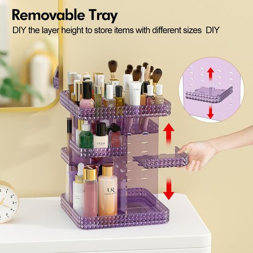Famitree Makeup Perfume Organizer - 360 Rotating Acrylic Cosmetic Storage Make Up Organizer with Lazy Susan for Vanity & Dresser Countertop (Purple)