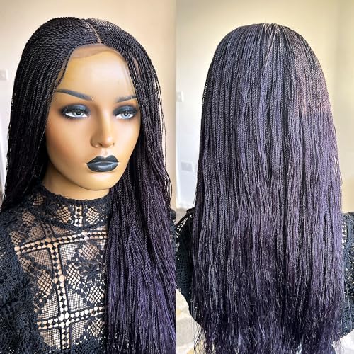 Micro Needle Senegalese Twists Braided Wig, Micro Twists Wigs, Braided Wigs for Black Women, Premium Synthetic Handmade Braid Wig - Dark Purple (20 inches)