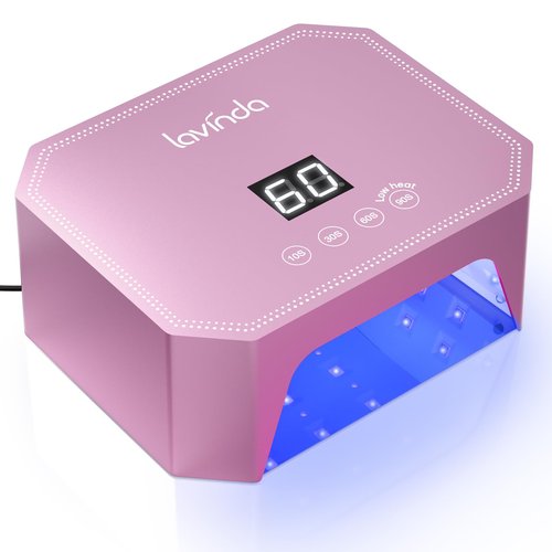 Lavinda 54W UV LED Nail Lamp – Plug-in Gel Nail Light with LCD Display, 4 Timers, Auto Sensor, Dual Wavelength, Nail Dryer for Home & Salon Pink