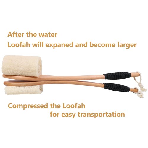 OWIIZI Back Loofah Scrubber Brush with Long Handle, Hard Loofa Sponge Body Bath Scrubber for Shower, Natural Luffa Skin Exfoliating On a Stick for Men Women Elder
