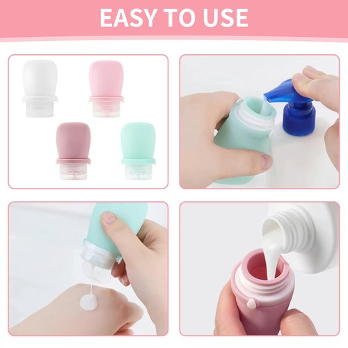 starfa lab 4 Pack 1oz Silicone Travel Bottles Leak Proof Squeeze Bottles For Toiletries Shampoo Conditioner Lotion Salad Dressing Travel Size Containers