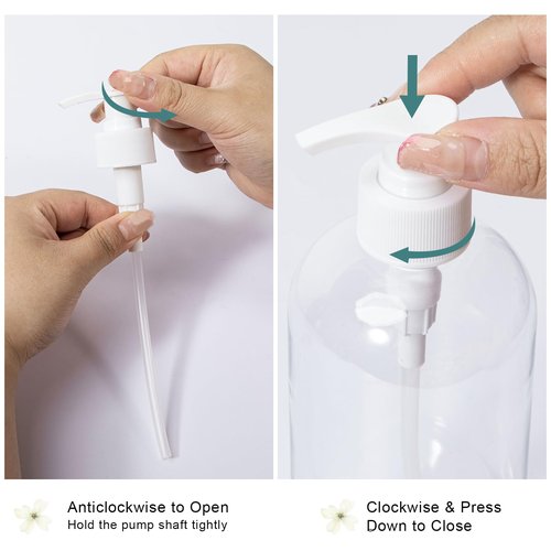 Yebeauty Plastic Pump Bottle, 4 Pack 17oz/500ml Stylish Shampoo Bottles Refillable Hand Pump Bottle Dispenser with Press for Massage Oil, Liquid Hand, Clear
