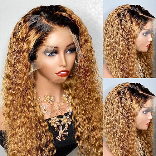Derun Ombre Curly 13¡¿4 Lace Front Wigs Human Hair Lace Frontal Wig 1B/30 Remy Hair for Black Women (16Inch, 1b/30, 13¡¿4 Lace)