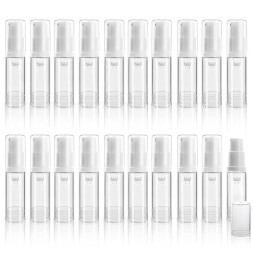 20Pcs 5ml/0.17oz Airless Pump Bottle Refillable Plastic Airless Vacuum Dispenser Portable Clear Cosmetic Sample Vial Container Jars for Lotion Emulsion Toiletries Liquid Foundation